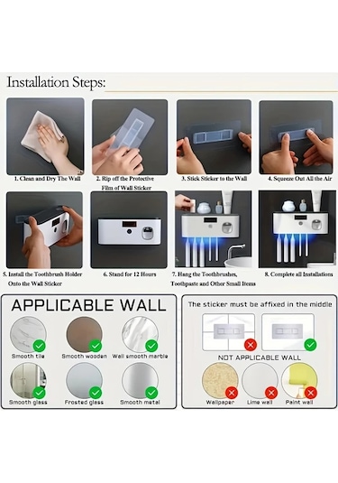 Dashanshop Beyaz Usb Şarjlı Akıllı Diş Fırçası Askısı Duvar Montajlı 5 Yuvalı Otomatik Diş Macunu Dispenser Beyaz