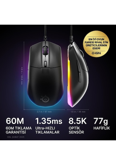 Steelseries Rival 3 Gen 2 Rgb Kablolu Gaming Mouse Siyah Diğer
