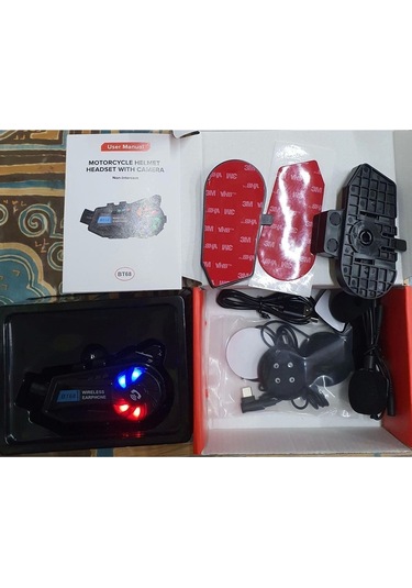 Junglee BT68 Kask Kulaklık Ses Kontrolü 1080p Video Kayıt Kameralı Intercom Motosiklet Bluetooth