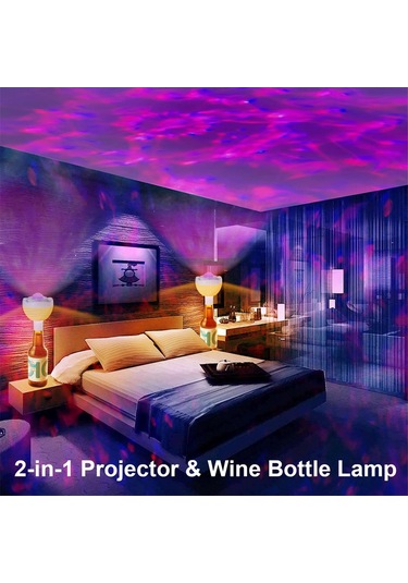 Kablosuz Şişe Lambası, Projeksiyon Fonksiyonlu Led Şişe Işığı, Beyaz