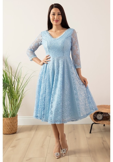 Kalopya Dantel Turvakar Kol Midi Abiye Elbise 13255-