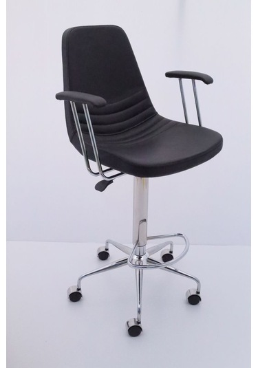 Rose Siyah Deri Tekerlekli Yüksek Bar Sandalyesi Çok Renkli