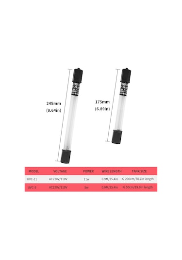 Xindoker Akvaryum, Havuz Ve Su Tankları İçin Dalgıç Ultraviyole Sterilizasyon Lambası