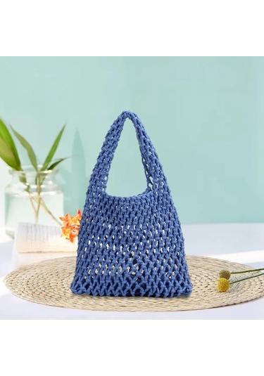 Suntek Omuz Çantası Saplı Çanta Plaj Tote Kadın Piknik Mavi Mavi