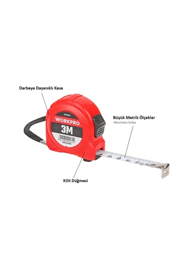 Workpro Wp261002 3mx16mm Beyaz Çelik Şerit Metre Standart
