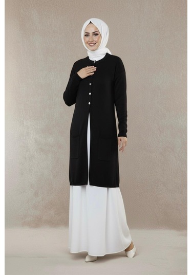 Yeni Sezon Dizboy Kadın Ceket -sakal İplik, Yaka Düğmeli, İki Cepli, Günlük, Şık Kombinler İçin Siyah