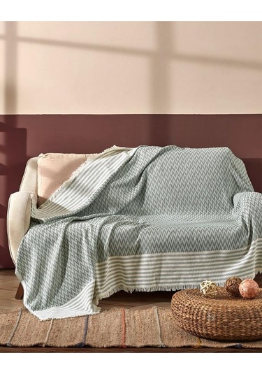 Çeyizdiyarı %100 Polyester Saçaklı Koltuk Örtüsü Açık Yeşil Açık Yeşil