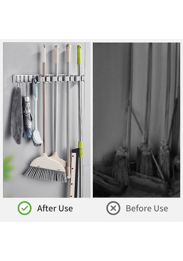 Youmex 40cm Siyah 4 Kanca Mop Tutucu, Delikli/deliksiz İki Kullanıma Uygun, Uzay Alüminyum, 12kg Yük Taşıma, Banyo/mutfak Organizatörü Siyah