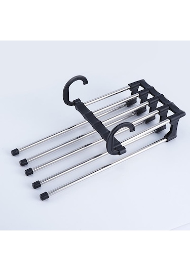 Siyah 5 In 1 Sihirli Pantolon Raf Dolap Depolama Organizatör Çok Katmanlı Pantolon Rafı Katlanır Elbise Askısı Dolap Depolama Organizasyonu Siyah