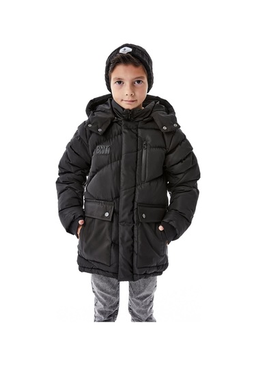 Benitto Kids Erkek Çocuk Kapüşonlu Kalın Kışlık Mont 51335 Siyah