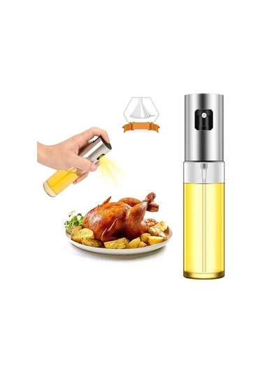 Pazly Parçalı Set Yağ Püskürtme Şişesi, Huni, Yağ Fırçası, Temizleme Fırçası, 304 Paslanmaz Çelik, 100ml, Gümüş, Barbekü Spreyi, Pratik Kullanım Gümüş