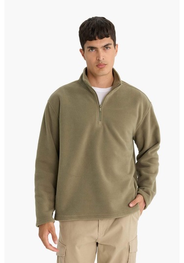Defacto Relax Fit Yarım Fermuarlı Polar Sweatshirt F0448ax25aukh401 Haki-kh401