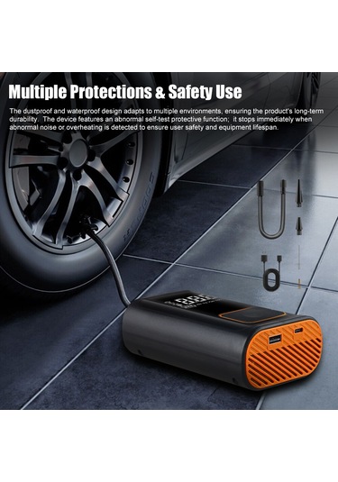 Reedark St-09 Kablosuz Elektrikli Hava Pompası, 4 Modlu Araba, Motosiklet, Bisiklet, Top , 150psı Maksimum Basınç, 2x2000mah Li-poly Batarya, Otomatik Durdurma, Usb Ters Şarj, Gece Aydınlatması Turuncu