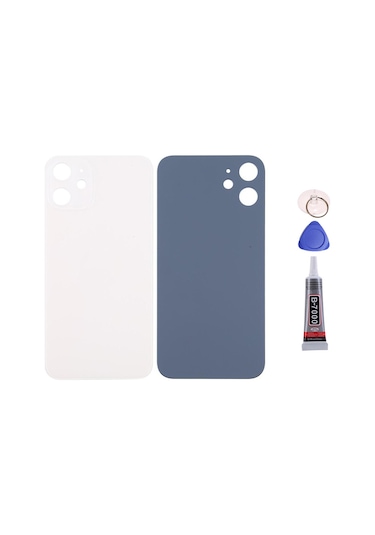 Apple Uyumlu iPhone 12 Beyaz Arka Kapak Batarya Kapağı Pil Kapağı Yapışkan Ve Sökme Aparatıyla Beraber Full Set Beyaz