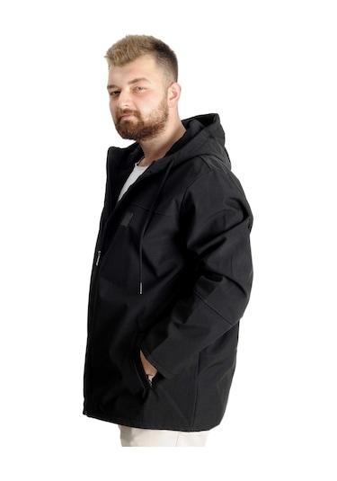 Mode Xl Erkek Softshell Parcalı Kapsonlu Mont 21235 Siyah 001