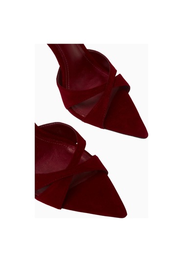Schutz Strappy 100 Bordo Süet Crossover Bantlı, 100mm Ince Topuklu Lüks Sandalet