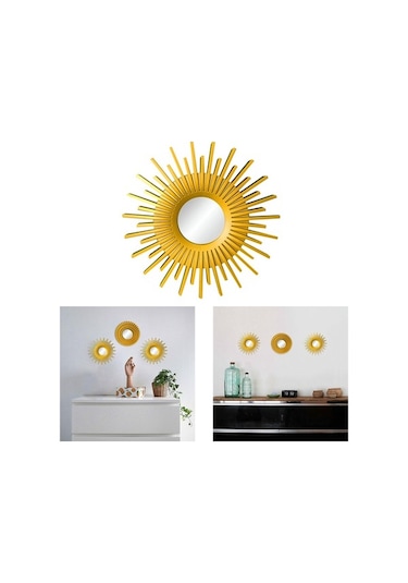Pazly Yuvarlak Suntek Şifonyer Şekilli Güneş Ev Duvar Dekor Aynaları Ayna Asılı Altın Qq Altın