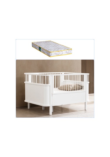 Mdf Beşik 130x90 Trend Büyüyen Beşik Beyaz + 1 Comfort Yatak Beyaz