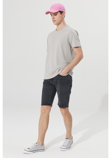 Ac&Co / Altınyıldız Classics Erkek Grı Slim Fit Dar Kesim Pamuklu Esnek Denim Şort