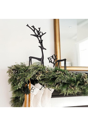 Moveevo Büyük Boy Siyah Asevi Eliflik Heykeli - Modern Metal Dekoratif Noel Figürü, Ev Ofis Mutfak Odası Süs Eşyası