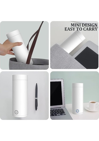 Seyahat Su Isıtıcısı, 400 Ml Otomatik Kapanma, Taşınabilir Elektrikli Su Isıtıcısı, Paslanmaz Çelik Kaplamalı Hızlı Kaynama Şişesi Beyaz - Fa1- Diğer