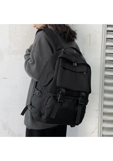 Myinkai Siyah Öğrenciler Sırt Çantaları Büyük Kapasiteli Seyahat Siyah