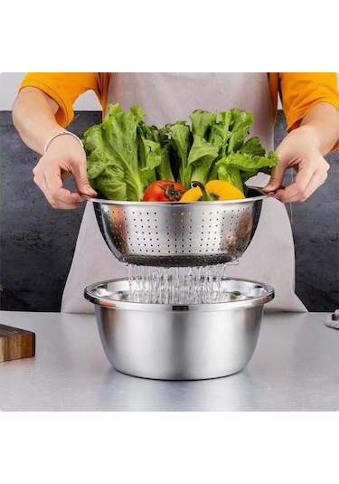 Suntek Sebze Dilimleyici Pirinç Yıkama Süzgeci Ve Süzme 28cm Gümüş