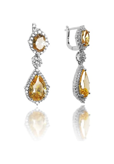 Şampanya Sitrin Taşlı Damla Model 925 Ayar Gümüş Dörtlü Set 201024157 Gümüş