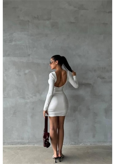 Dip Moda Kadın Beyaz Sırt Ve Göğüs Dekolteli Mini Elbise Dpnbdf079 BEYAZ