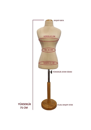 Keten Kumaş Süngerli 50 Eşel Okullar İçin Minyatür Terzi Mankeni