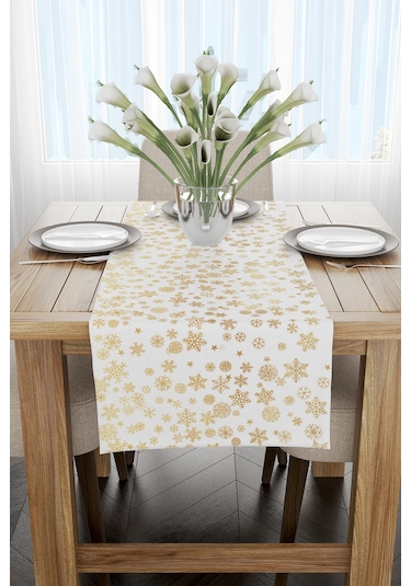 Sarı Beyaz Yılbaşı Temalı Dijital Baskılı Runner Cgh789-Rn