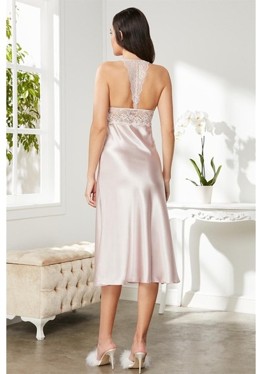 Pierre Cardin 905 Kadın İp Askılı Saten Gecelik-pudra Pudra