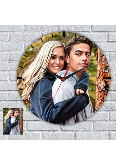 Kişiye Özel Fotoğraflı Cam Duvar Saati Sevgililere Özel Hediye Beyaz
