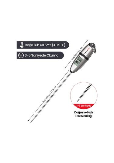 ThermoPro TP02S Lcd Ekranlı Daldırma/Saplama Çelik Gövdeli Gıda Pişirme Termometresi