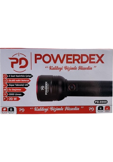 Powerdex Pd-6900 Zoomlu Şarjlı El Feneri 20w 2000 Lümen Siyah