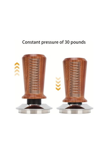 Motion003 58 Mm 51 53 58mm Espresso El Tampu Kalibreli Spring Yüklü Kahve Tampu Paslanmaz Çelik Dalga Tabanı 13 61kg Ahşap Sapak Barista Sınıfı Ahşap