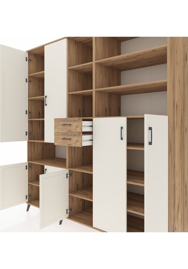 Kronos Dolap 17 Raflı 2 Çekmeceli 7 Kapaklı 220x59x243 Çam-aytaşı/çam Aytası/atlas Çam