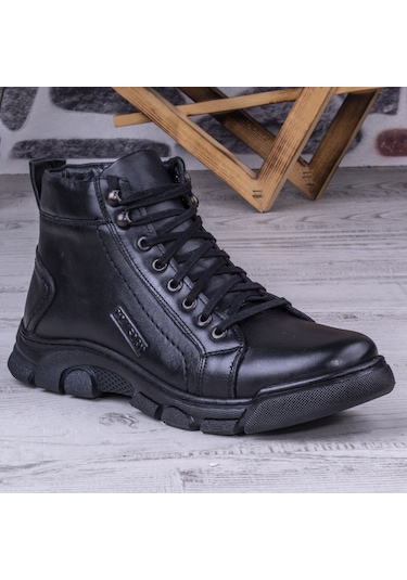 Ghattix Zatta Kışlık Hakiki Deri Erkek Bot Fermuarlı Siyah 001