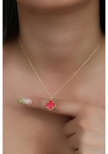 14k Altın Kaplamalı 925 Ayar Gümüş Granada Saray Yoncası Kolye - Kırmızı 231829001 Altın