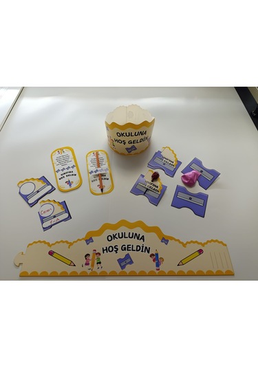 Okuluna / Sınıfına Hoş Geldin Öğrenci Tacı Ve Hediye Kartı Seti 5 Parça 12'li 04 7