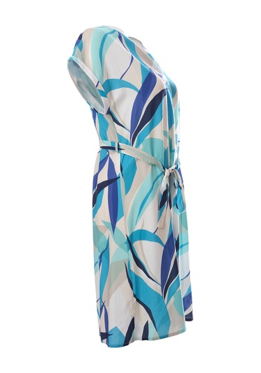 Canel Midi Boy Günlük Elbise - Kısa Kol, Kemerli, Desenli - Yazlık Çok Renkli