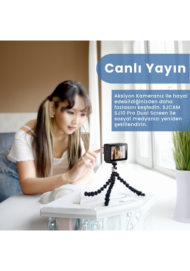 Sjcam SJ10 Pro Dual Screen 20MP 4K60 8X Dijital Zoom 154° 240FPS Kılıfsız 5M Dalış H.265 1300mAh Aksiyon Kamerası Siyah