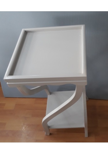 Fiskos Çiçeklik 4ayak Model Parlak Ihlamur Ağacı Ayak Parlak Beyaz Mdf Tabla El Yapım