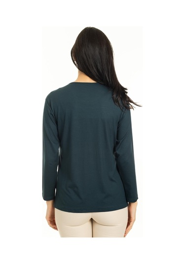 Kadın Orta Yaş Ve Üzeri Yeni Model Yuvarlak Yaka Likralı Anne Penye Bluz 30550-Yeşil