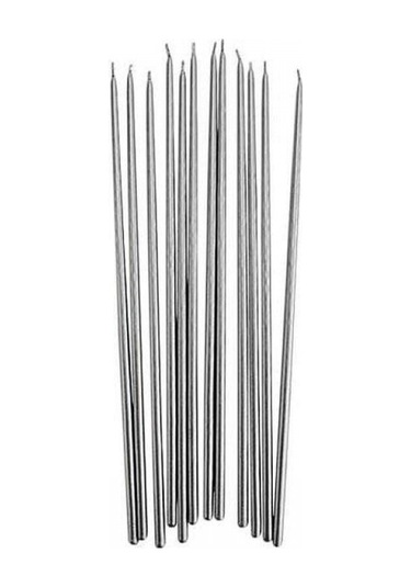 Vıp 35 Cm 8 Pcs Church Metallıc Silver Candles Gümüş Arınma Mumu 8 Adet İnce Mum Gümüş Kilise Mumu Renkli