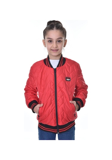 Kız Çocuk Kolej Yaka Astarlı Su Ve Rüzgar Geçirmez Fermuarlı Mont Ceket Kırmızı