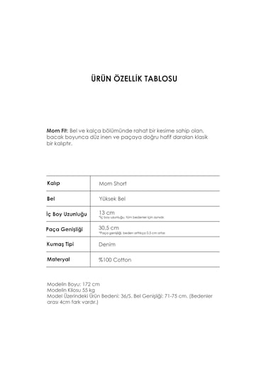 Itsbasic Kadın Koyu Füme Renk Diana Mom Fit Midi Boy Denim Şort