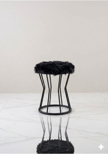 Peluş Kumaş Metal Puf Siyah