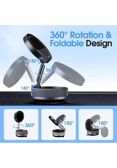 Wezone K10a Siyah Manyetik Araç Tutucu - 360 Döner, Vakum Emici, Katlanabilir, Magsafe Uyumlu Siyah