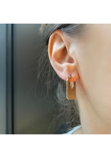 Kare Sedef Taşlı Çelik Küpe